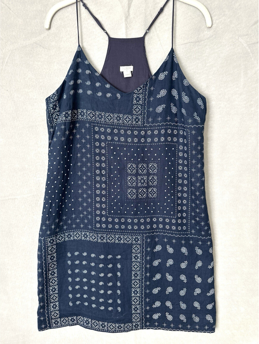 J.Crew Navy Linen Bandana Print Slip Dress Women's Size 4 Boho Summer
